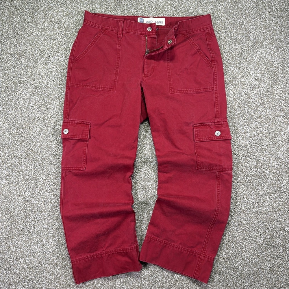 Vintage Gap Mid Rise Straight Leg Crimson Cargo Pants Cotton 90s Size 32X26
